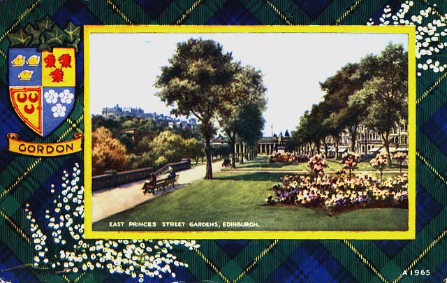 Valentine Postcard  -  Tartan Border  -  Gordon  - East Princes Street Gardens