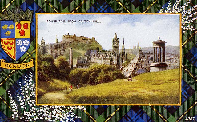 Valentine Postcard  -  Tartan Border  -  Gordon  -  Edinburgh from Calton Hill