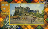 Valentine Postcard  -  Tartan Border  -  Robertson  -  Edinburgh Castle, Changing the Guard  -  orange border