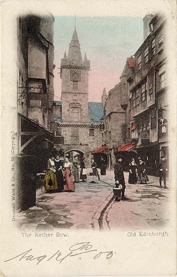 Marshall Wane  -  Postcard of an exhibit in the 1886 Exhibition  -  Edinburgh Old Town, Nether Bow