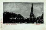 Postcard published by WH Berlin, with many small cut-out windows and moon, showing the effect when held up to the light   -  Edinburgh Castle and Scott Monument