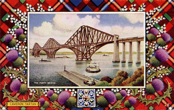 Postcard in teh "Best of All" series by J B White, Dundee  -  The Forth Bridge  -  Framed in a Cameron tartan