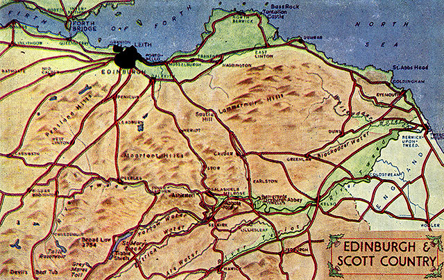 Map of Edinburgh& The Brders on a Postcard, published by JB White Ltd., Dundee