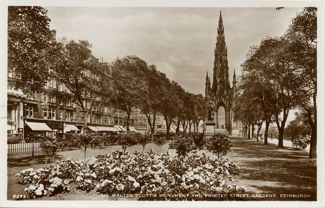 JB White postcard of the Scott Monument, Princes Street - sepia
