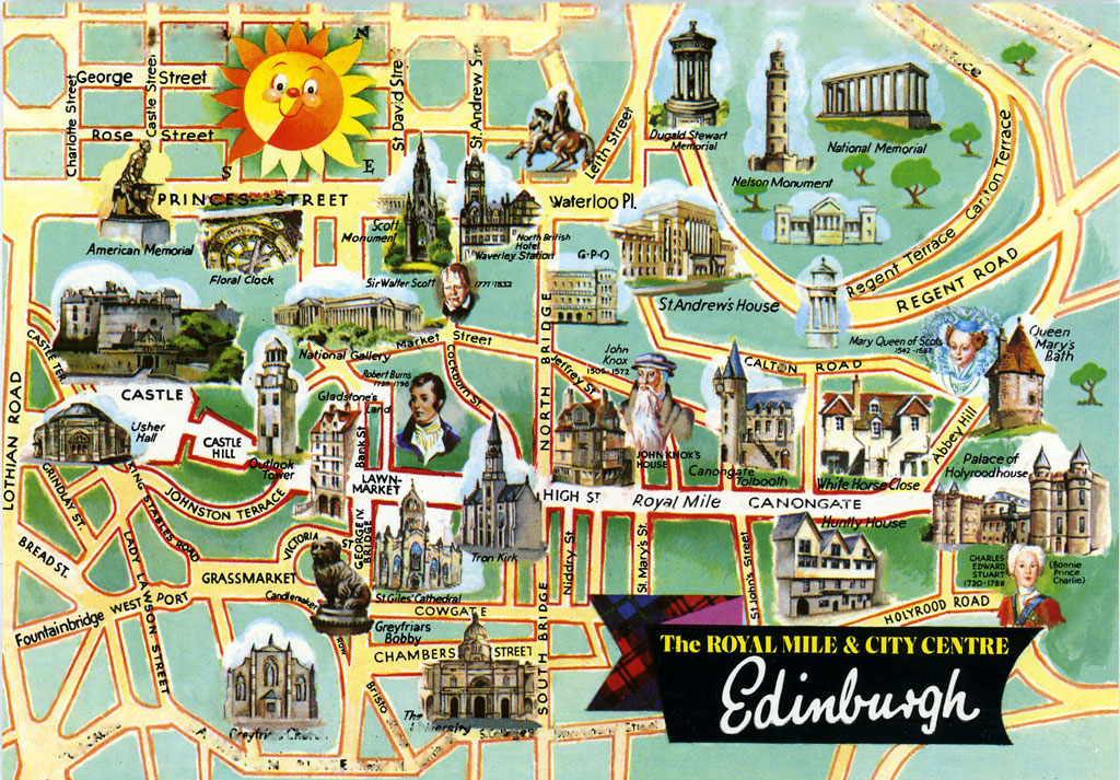 Map of Edinburgh on a Postcard, published by Whiteholme of Dundee