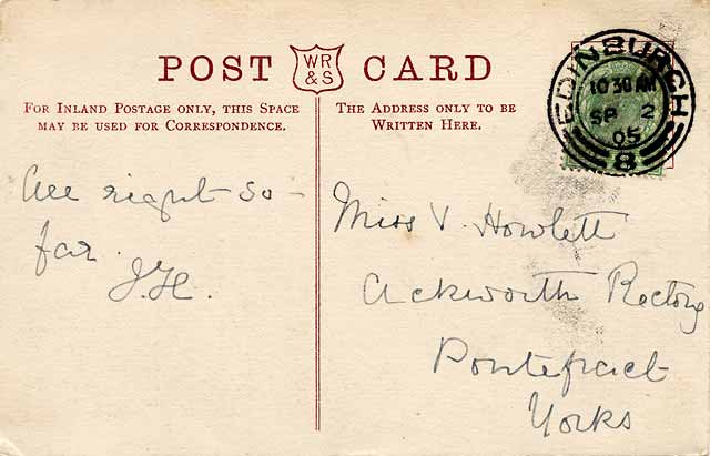 W R & S Postcard  - double line with small shiled at top  -   posted 1905
