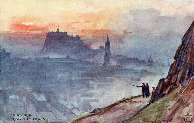 Postcard by W R & S  - Edinburgh from the Salisbury Crags  -  Watercolour by James Douglas