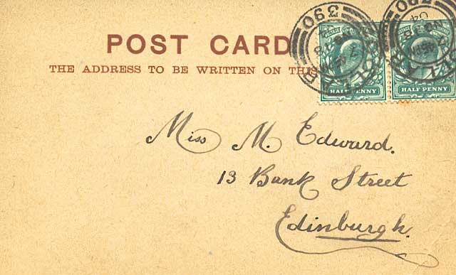 Postcard from a friend sent to Marjory Edward, daughter of John Donaldson Edward