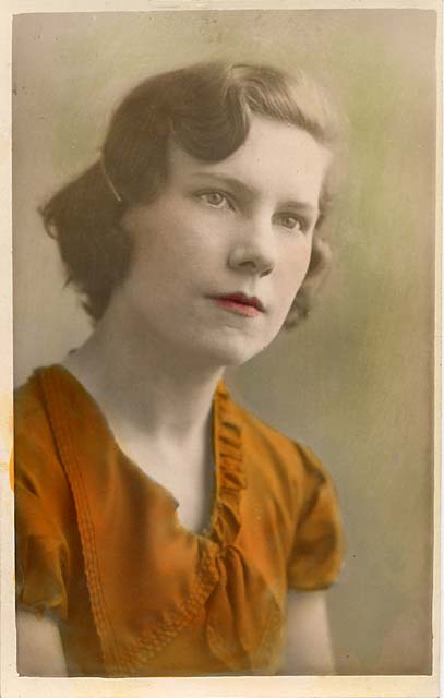 Hand-tinted postcard portrait of Lilly Spencer from one of Jerome's studios  