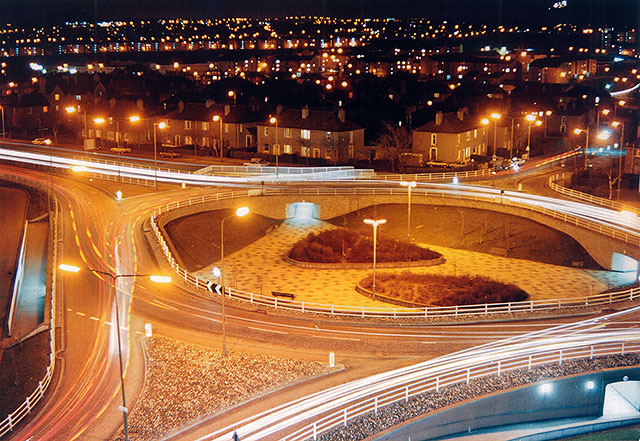 Calder Road Roundabout  -  Looking down from Sighthill Flats (now demolished).  Photo taken late-1970s