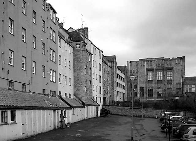 Loking to the west across the back yards on the northern side of the Canongate towards the buildings in New Street