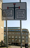 Road sign introduced into Edinburgh New Town in 2005 as part of the Central Edinburgh Traffic Management Scheme  -  Castle Street, looking south towards George Street