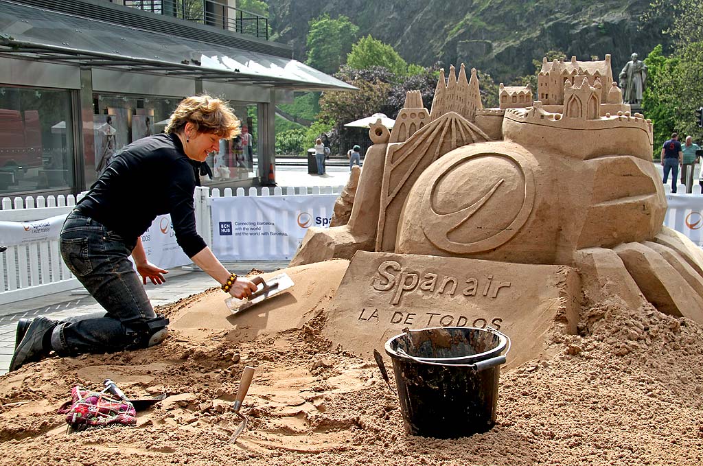 Sandcastle built in Castle Street, Edinburgh to mark the launch of Spanair's new route between Edinburgh and Barcelona - May 2010