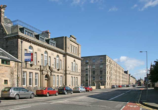 Commercial Street, Leith  -  View to the east towards Berard Street.  Leith Nautical College is in the foreground