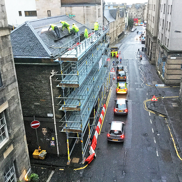 Cowgate  -  Looking east down the Cowgate from South Bridge to Holyrood Road, 2016