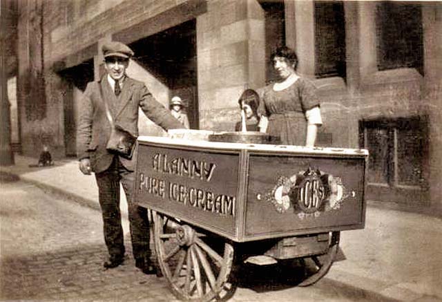 A Lanny and his ice cream barrow in Duke Street, Leith, 1922