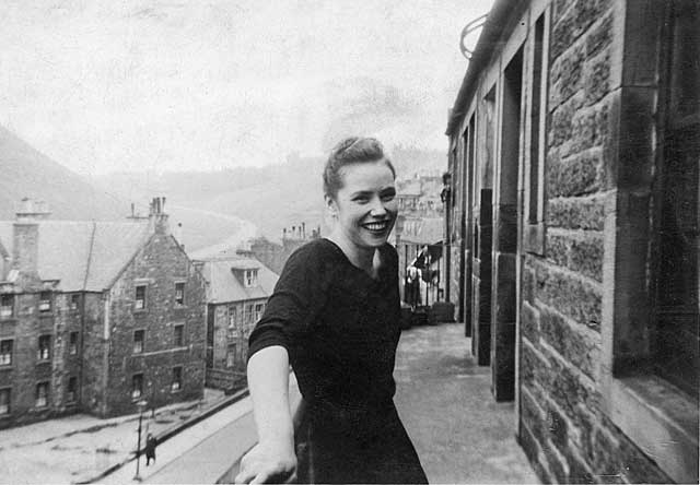 Pat Ramage on the Second Balcony at 34 Dumbiedykes Road, around 1955