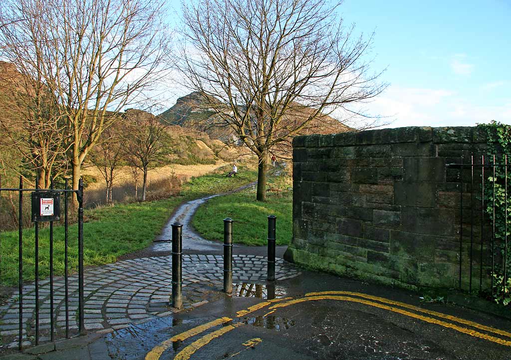 View into Holyrood Park towards Arthur's Seat from St Leonard's Bank