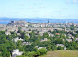 View to the north from Blackford Hill towards Edinburgh Castle, the Firth of Forth and Fife
