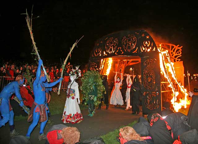 Performers pass through the Fire Arch on Calton Hill  -  April 30, 2008