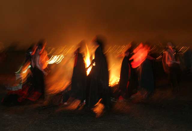 Performers around the Bonfire at the end of the Festival  -  1am on May 1, 2008