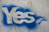 'Yes' message (remaining from the September 2014 Scottish Independenc Referendum campaigns) beside one of the bridges over the Water of Leith near Slateford, Edinburgh  -  October 2014