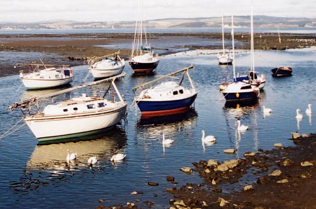 Boats and Swans at Cramond  -  Photographed October 2003