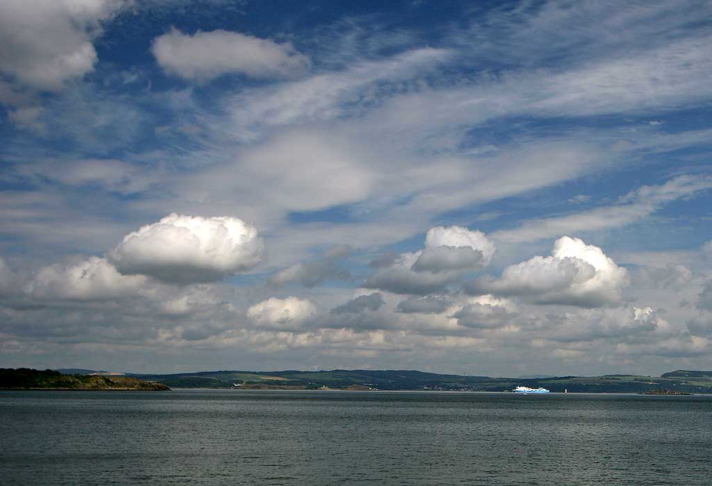 Clouds over Cramond Island and ferry  -  July 2009