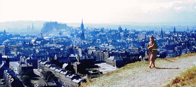Looking out to Edinburgh Castle and down on Dumbiedykes from Salisbury Crags - 1961
