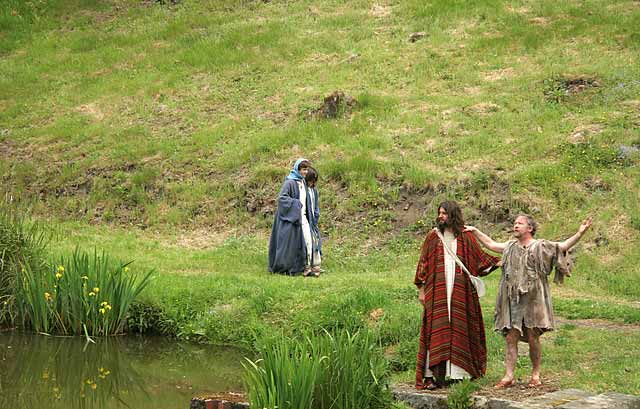A scene from 'The Life of Jesus Christ' - a play presented at Dundas Castle  -  John the Baptist and Jesus on the Banks of the River Jordan