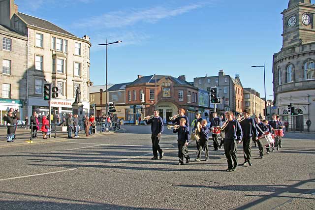 The Boys' Brigade Band marchinng from South Leith Parish Church passes the Foot of Leith Walk  -  November 2005