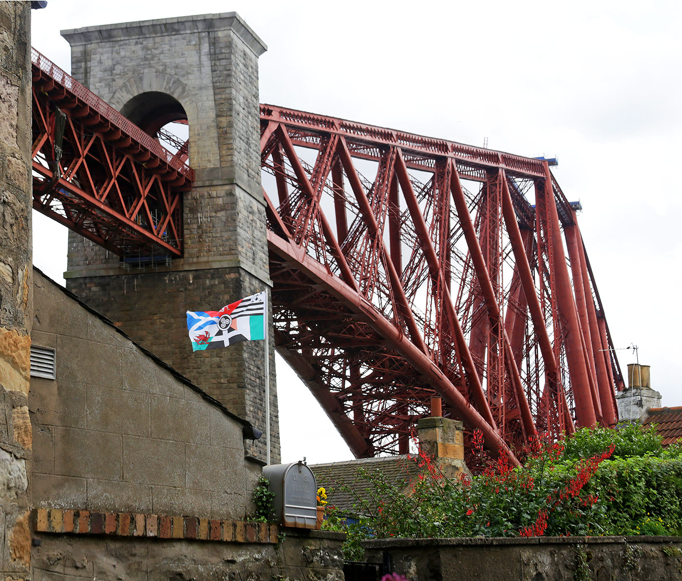 The Forth Bridge and Flag  -  North Queensferry