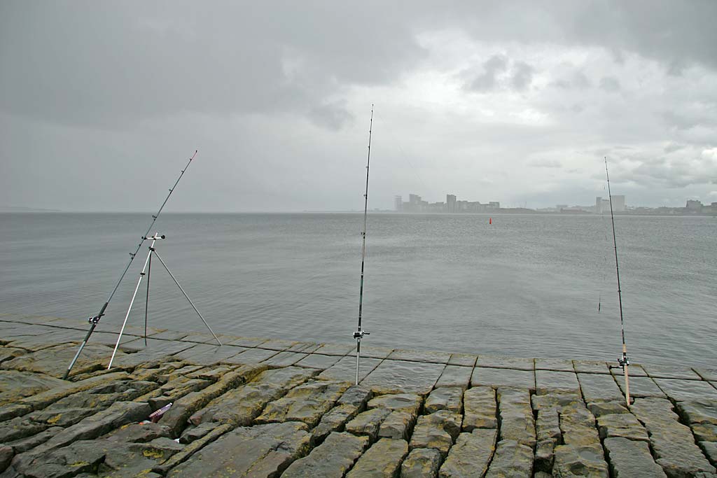 Fishing for mackerel from Granton Eastern Breakwater during a summer storm  -  July 9, 2006