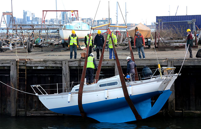 Photo taken at Granton Harbour on the day of the Forth Corinthian Yacht Club 'lift-in' - 6 April 2013