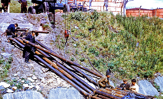 Pipes being installed at Regent Oil Terminal, 1960-62