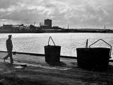 View from Granton Middle Pier, across Granton Western Harbour towards Granton Gas Works .  Photo taken around 1961