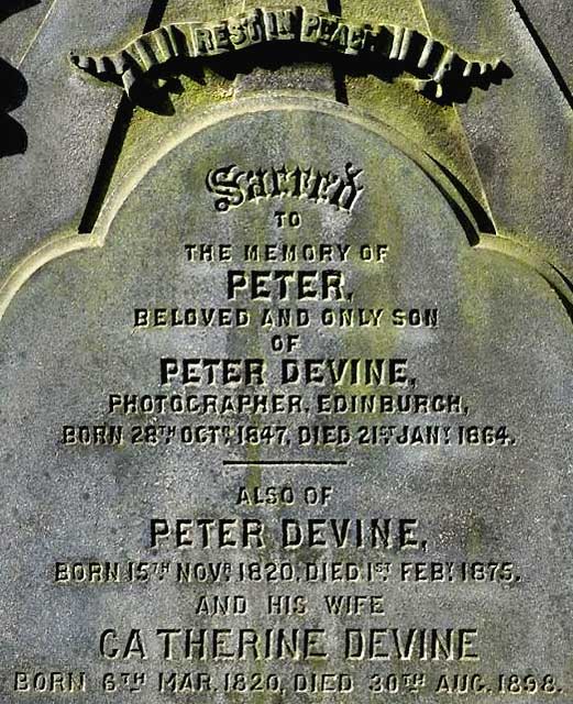 Zoom in to the Lettering on Peter Devine's Headstone at Dalry Cemetery