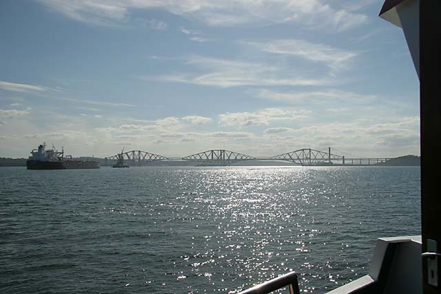 Looking to the west up the Firth of Forth towards Hound Point and the Forth Bridges