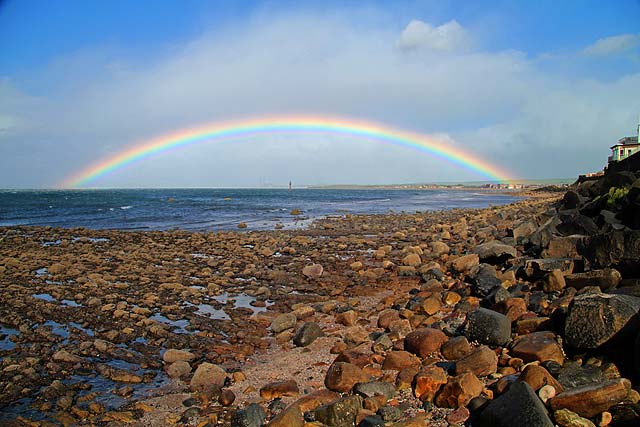 Rainbow at Joppa Pans  -  Looking towards Cockenzie from the beach at Joppa Pans