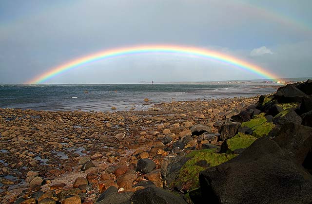 Rainbow at Joppa Pans  -  Looking towards Cockenzie from the beach at Joppa Pans