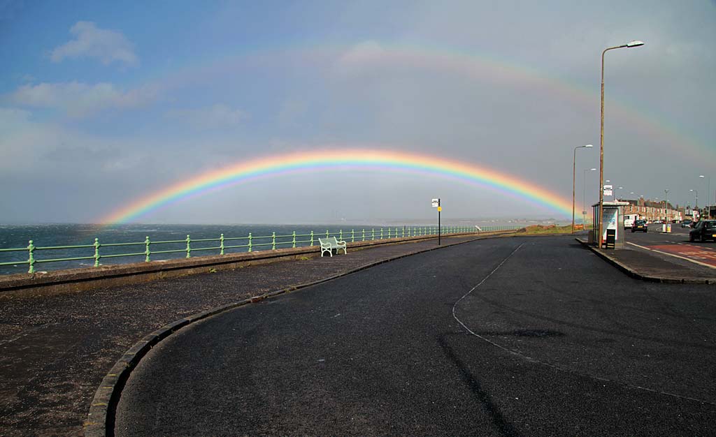 Rainbow at Joppa Pans  -  Bench and Bus Stop at Eastfield Terminus