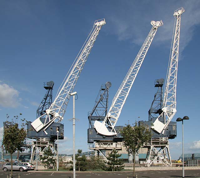 Leith Docks  -  Cranes at Albert Docks close to Cascades casino, restaurant and bars, near the Constitution Street entrance to the docks.