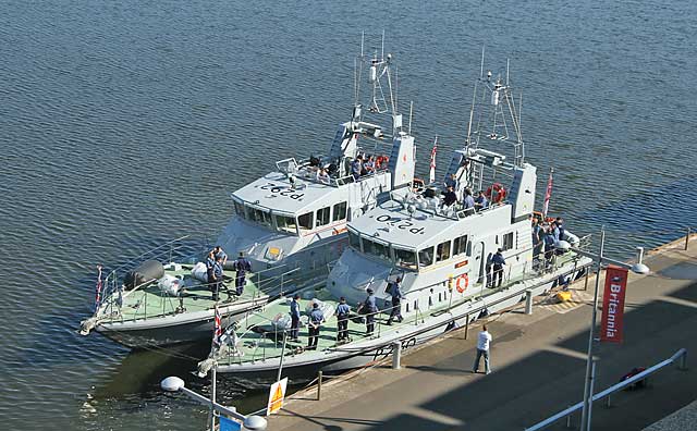 Royal Navy Archer Class Patrol & Training Vessels moored beside Britannia at Leith Western Harbour
