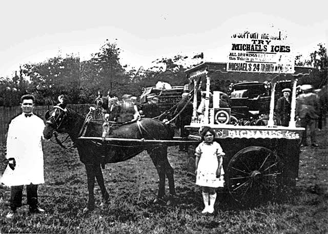 Michele Iannarelli's ice cream pony and cart on Leith Links, probably around the 1920s