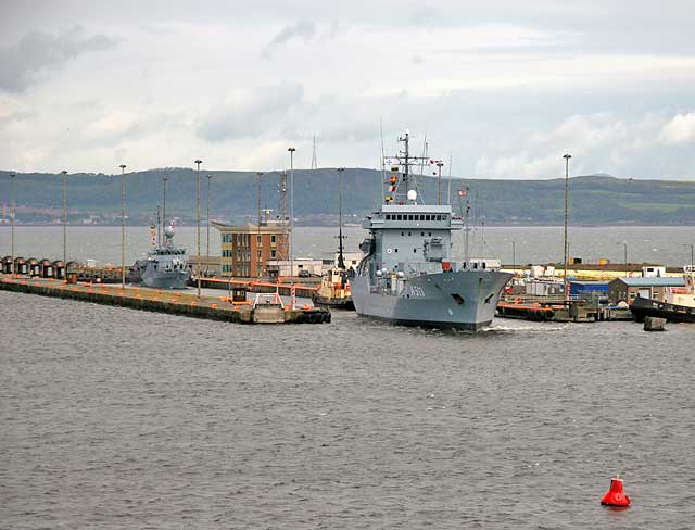 The German Naval Auxiliary Ship,' Rhein', entering Leith Docks from the Firth of Forth