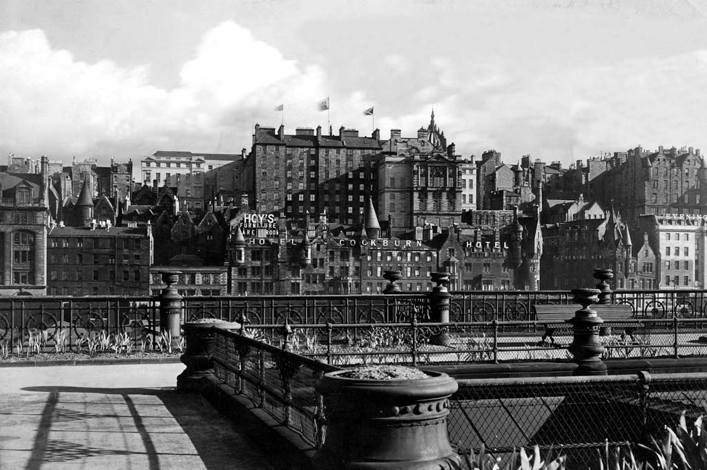 View to Edinburgh Old Town from the roof of Waverley Market  -  FC Inglis, 1934