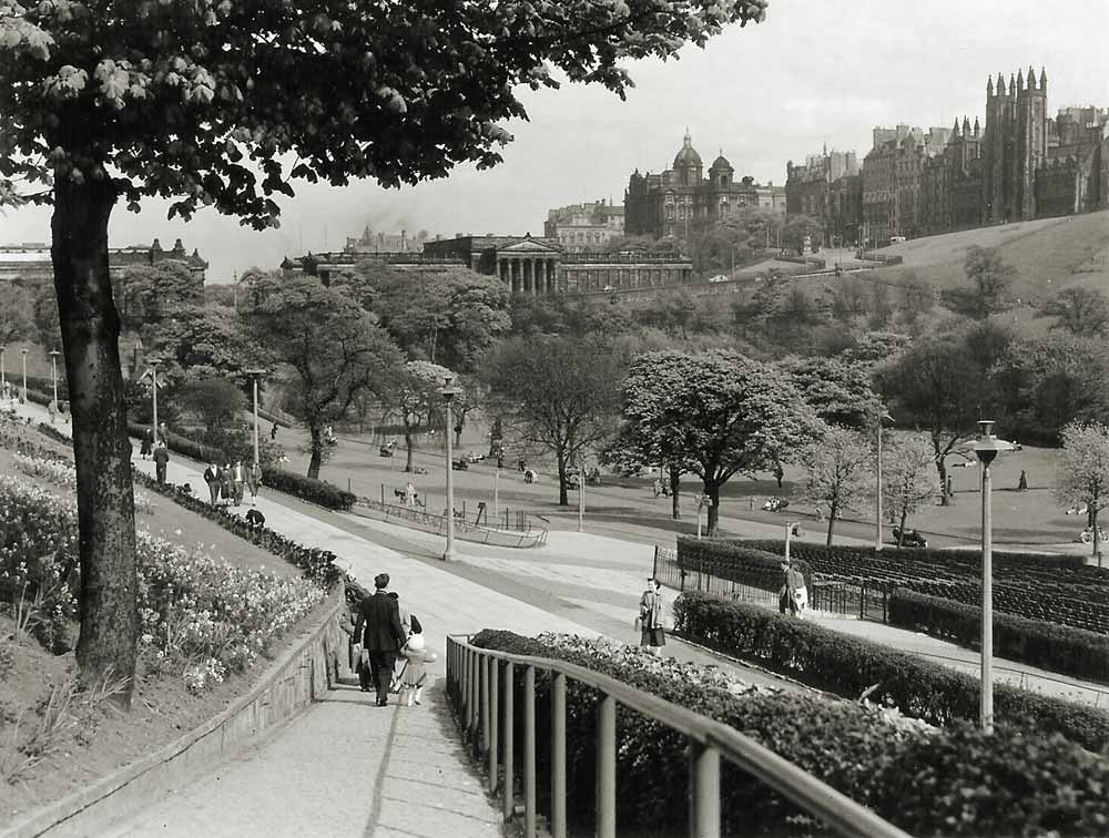 Photograph by Norward Inglis  -  West Princes Street Gardens looking towards the National Galleries and Edinburgh Old Town