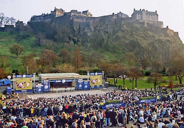 The Ross Bandstand in West Princes Street Gardens andEdinburgh Castle  -  during the 'Scotland v England' Rugby International Match on 22 March 2003