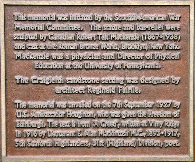 A Plaque beside the Scottish American War Memorial, East Princes Street Gardens, Edinburgh
