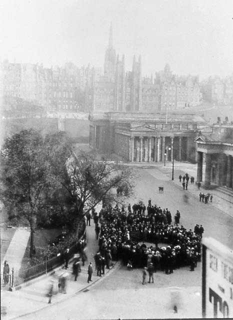 Edinburgh Social History Photographs  -  Meeting at the foot of The Mound
